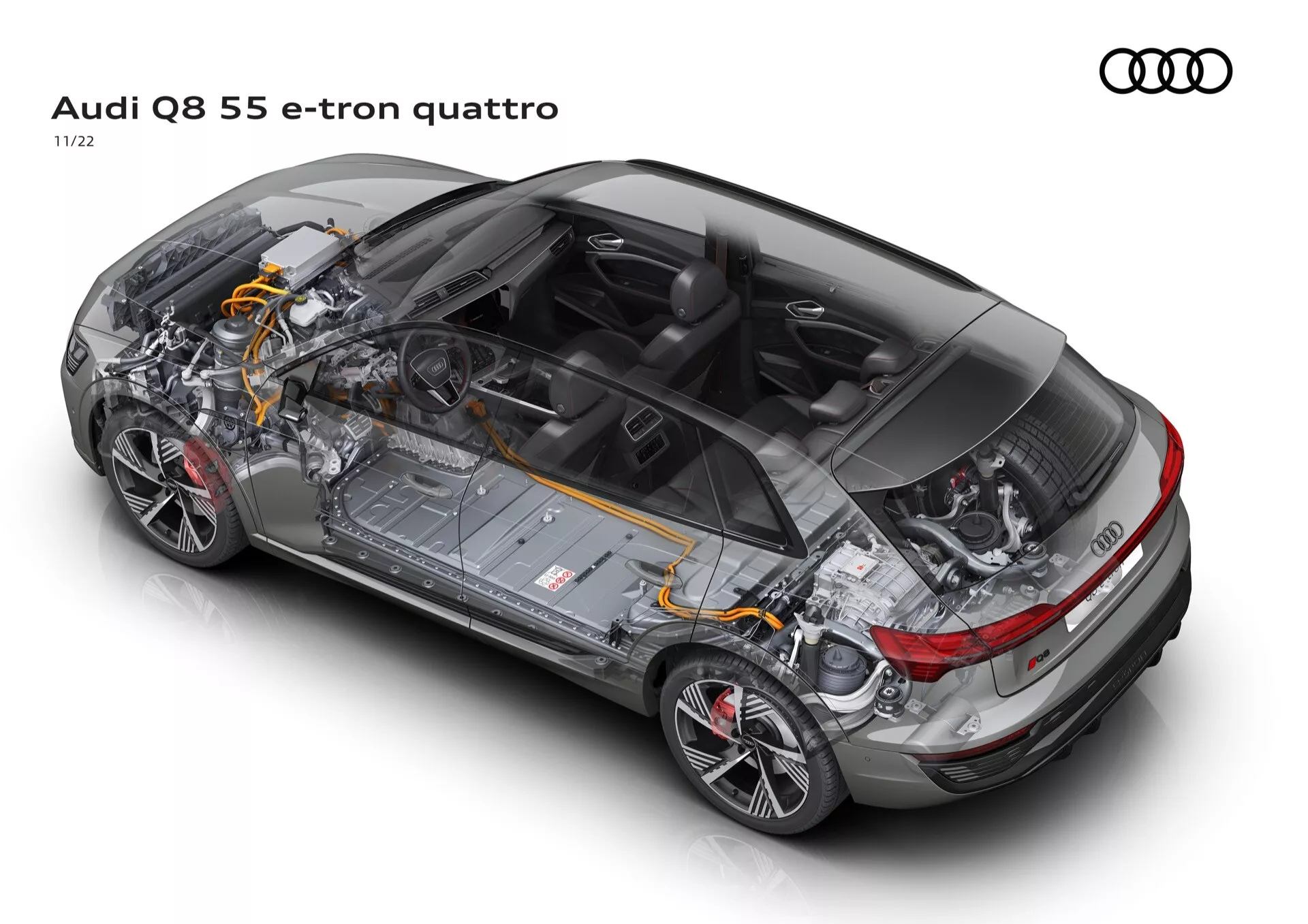 Elektrické SUV Audi Q8 e-tron 2023 v farbe Glacier White s pokročilou aerodynamikou a LED technológiou