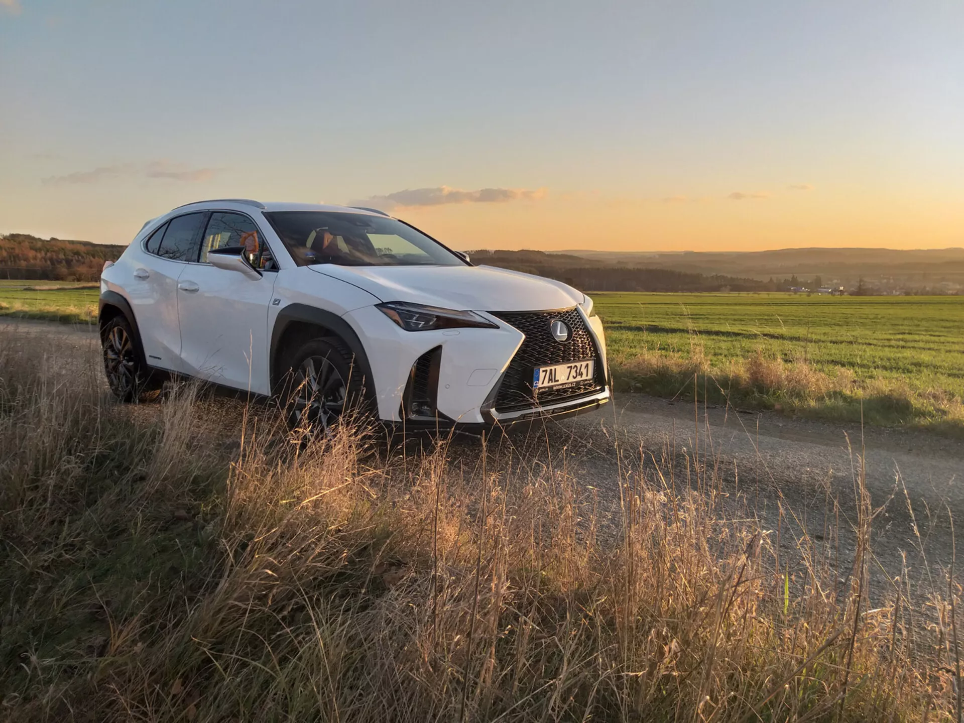 Kompaktný luxusný crossover Lexus UX 2019 v pohybe na mestskom ulici, predvádzajúci jeho elegantný dizajn a pokročilé funkcie